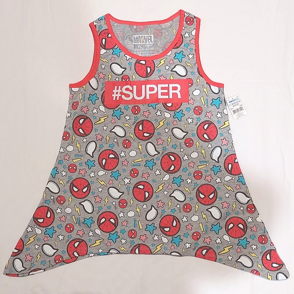 🔥SALE🔥 Spiderman Shark Bite Hem Girl's Tank Top NWT Sz L/G(10-12) XL(14-16)